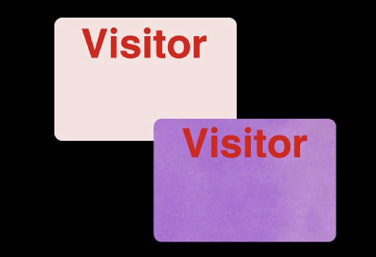 Two badges reading “Visitor,” one with white background and the other with a purple background