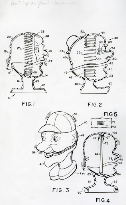 Four spring-head toy patent figures, 1982–1983