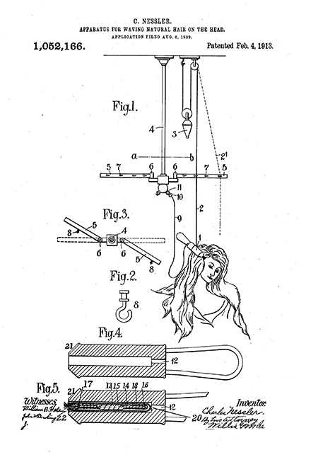 Patent drawing showing method of curling hair