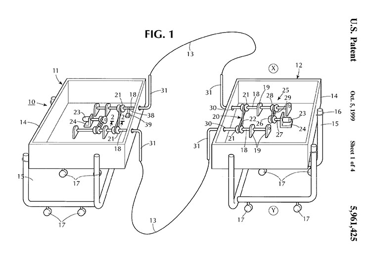 Patent figure 1 showing machines to turn ropes