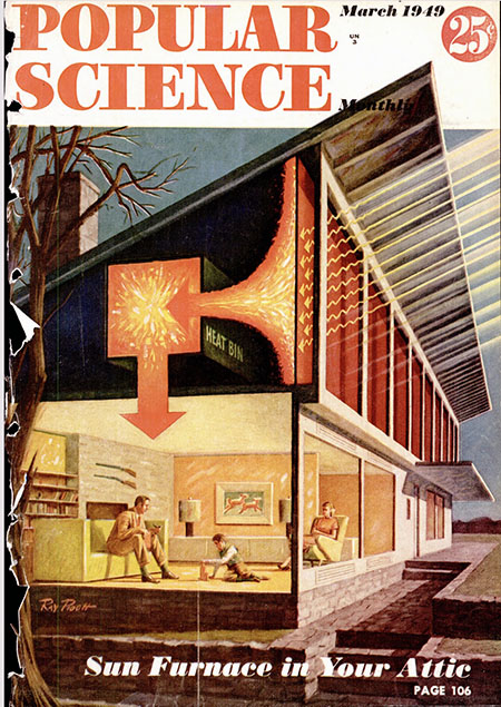 Cover of Popular Science magazine with drawing of solar house