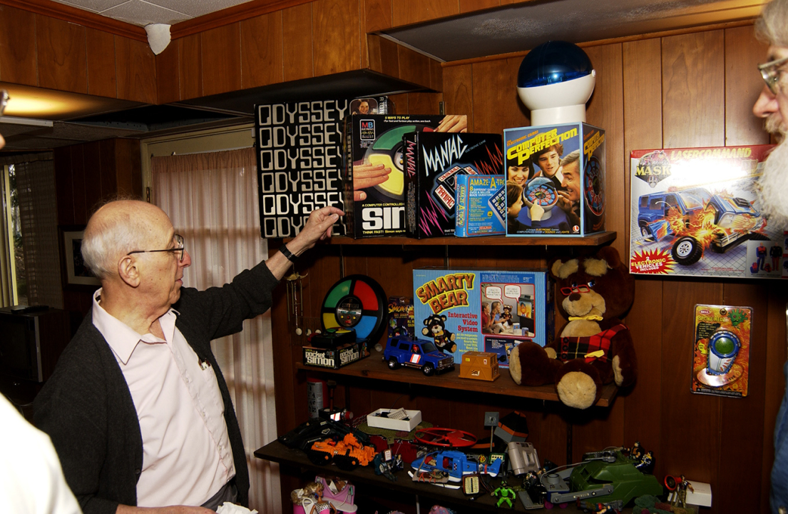 Ralph Baer shows off the toys that occupy his basement workshop--many of which he invented.