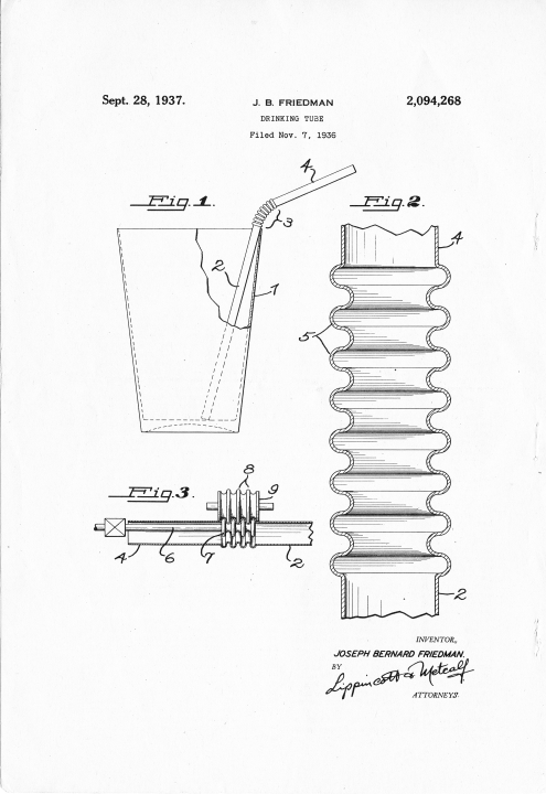 Patent drawing for the flexible paper straw