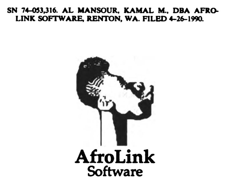 A stylized drawing of a Black man’s head in profile, with the words AfroLink Software beneath it