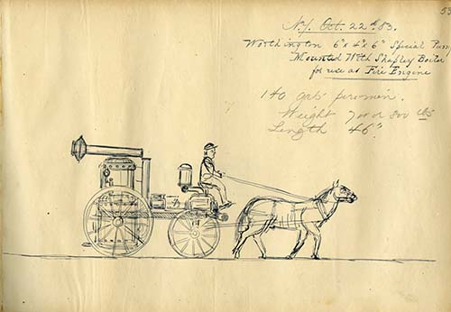 Sketch of regulator for jacket driving pump by William A. Bicknell, October 24, 1894.  Worthington Pump and Machinery Corporation Records (AC0916-0000003)