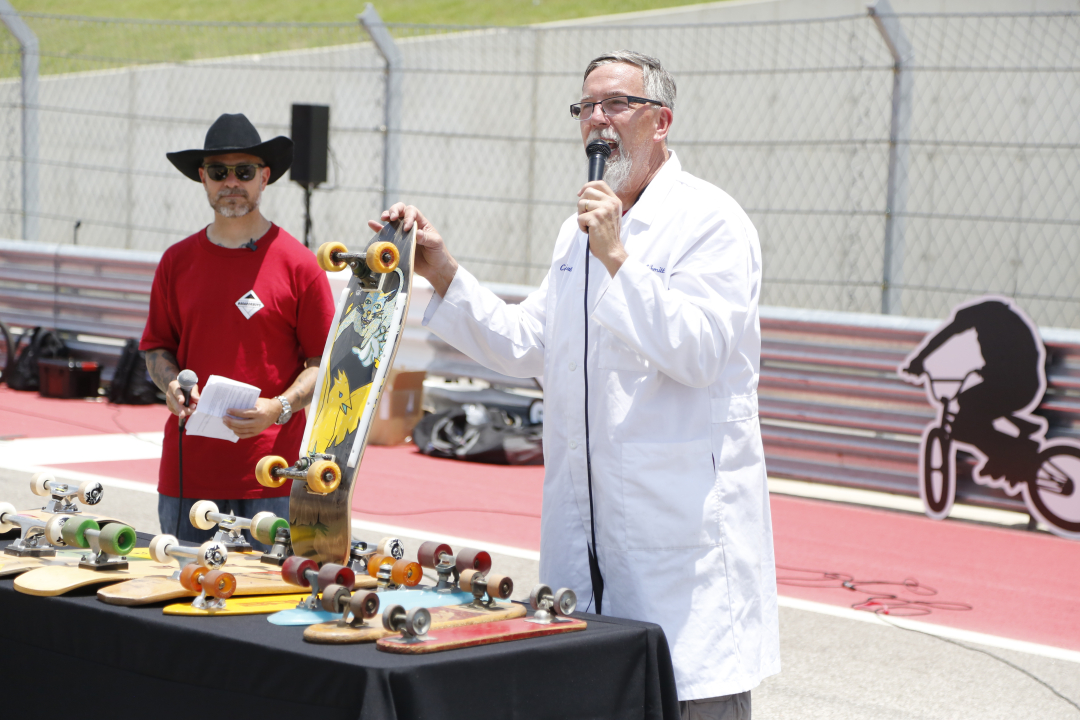 Paul Schmitt shows off historic skateboards at Innoskate X Games