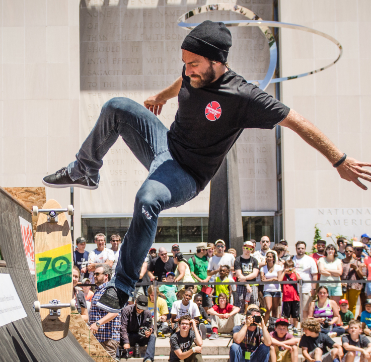 Chris Haslam skates the miniramp on a 1970s era board at Innoskate 2013 in DC.