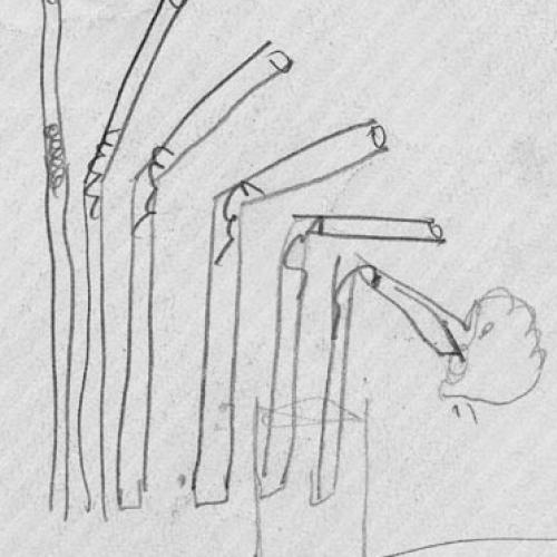 Series of pencil sketches illustrating the bending of a flexible drinking straw