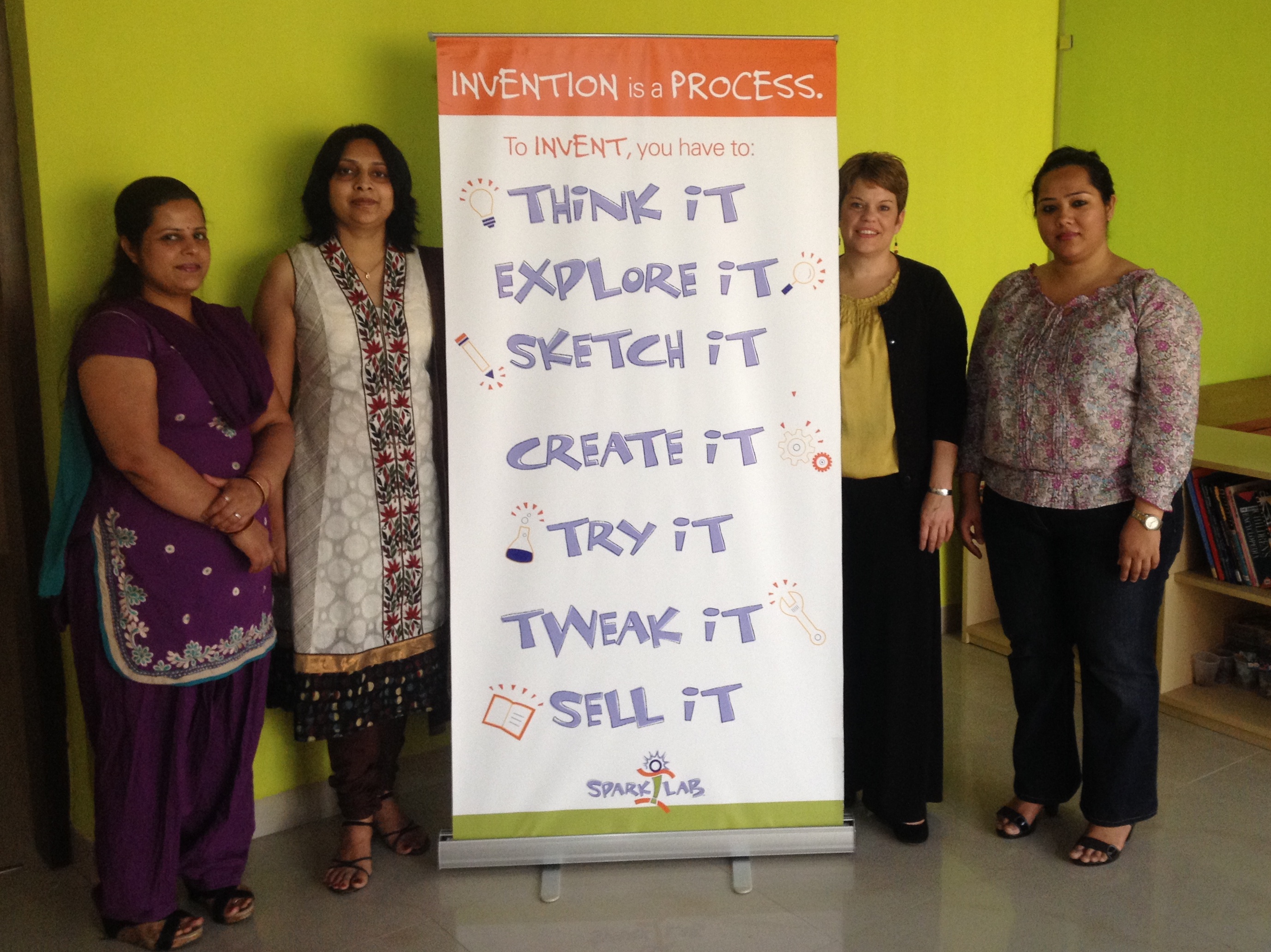 Spark!Lab India team members with educator Tricia Edwards.